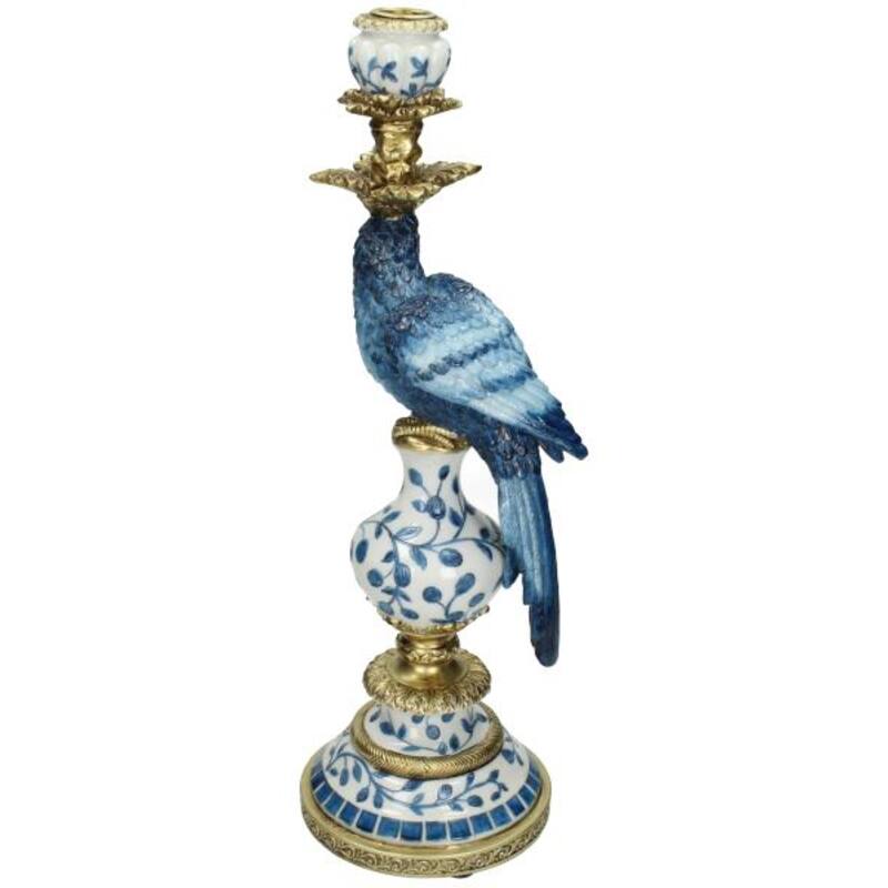 Decoratieve Papegaai Kandelaar | Blauw Handgeschilderd (40 cm)
