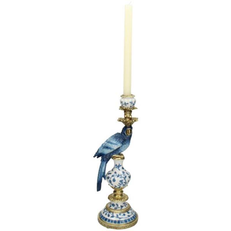 Decoratieve Papegaai Kandelaar | Blauw Handgeschilderd (40 cm)