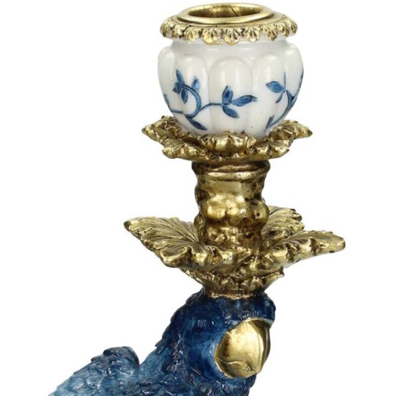 Decoratieve Papegaai Kandelaar | Blauw Handgeschilderd (40 cm)