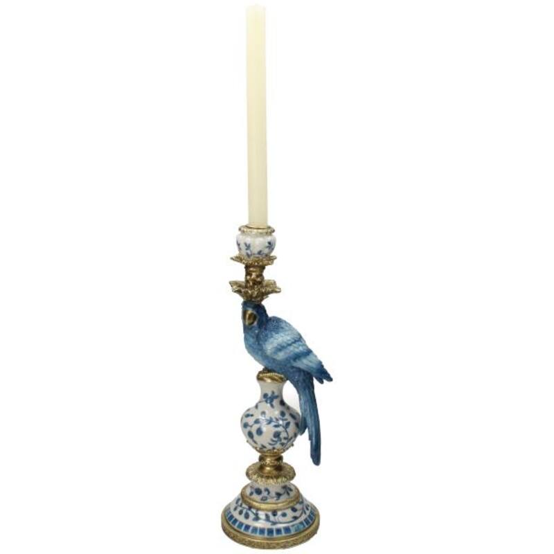 Decoratieve Papegaai Kandelaar | Blauw Handgeschilderd (40 cm)