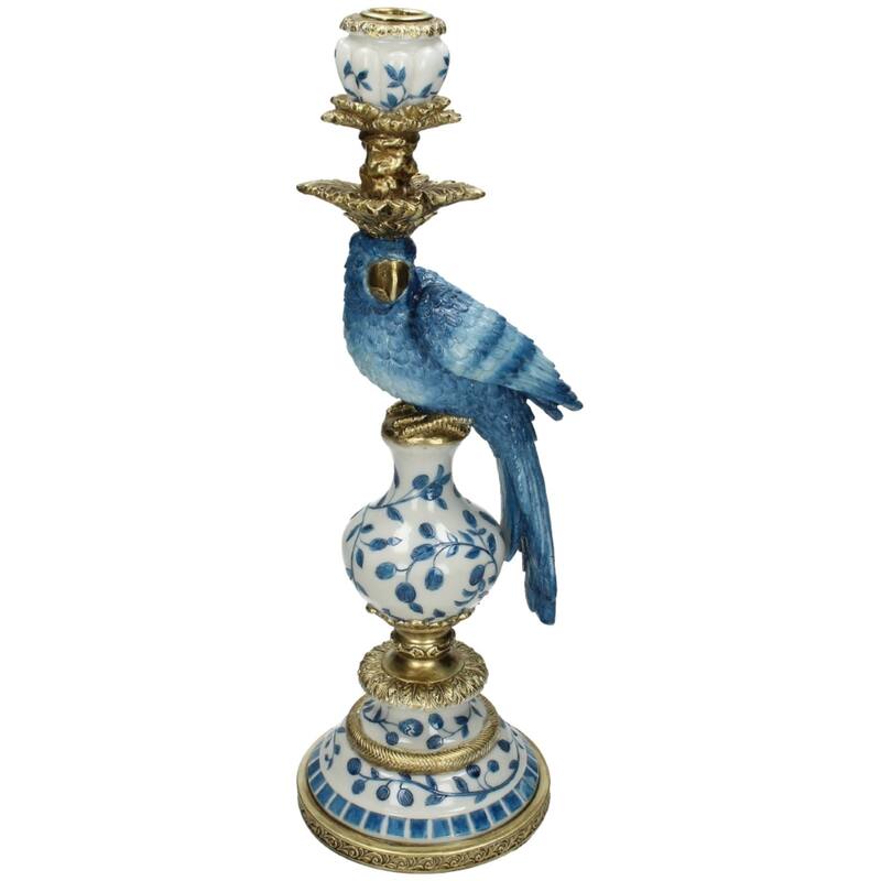 Decoratieve Papegaai Kandelaar | Blauw Handgeschilderd (40 cm)