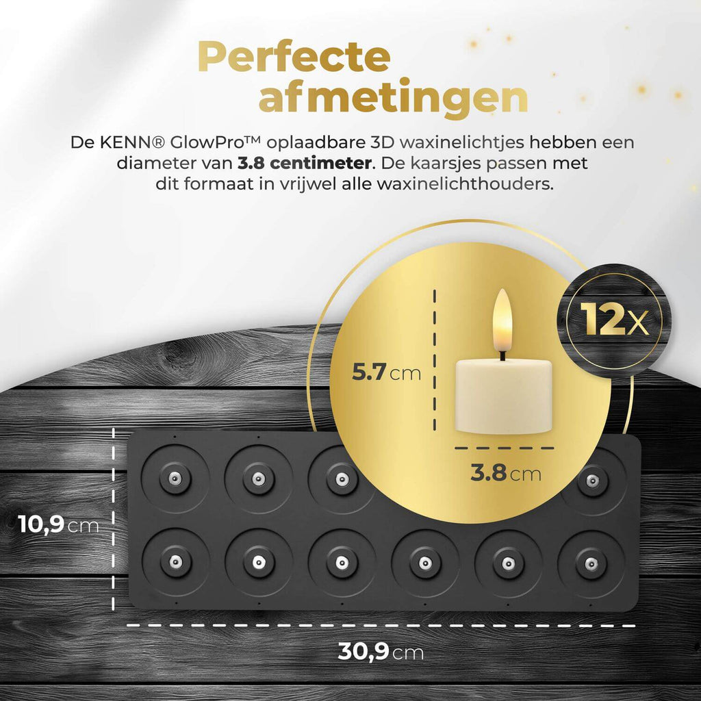 KENN® GlowPro™ Oplaadbare Waxinelichtjes - Set van 12 - Ivoor - Tot 350 Branduren
