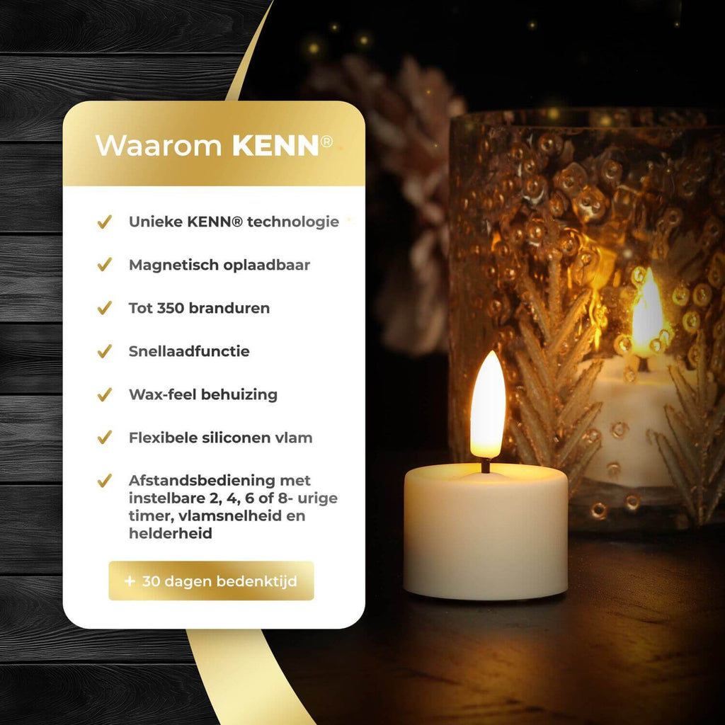 KENN® GlowPro™ Oplaadbare Waxinelichtjes - Set van 6 - Ivoor - Tot 350 Branduren