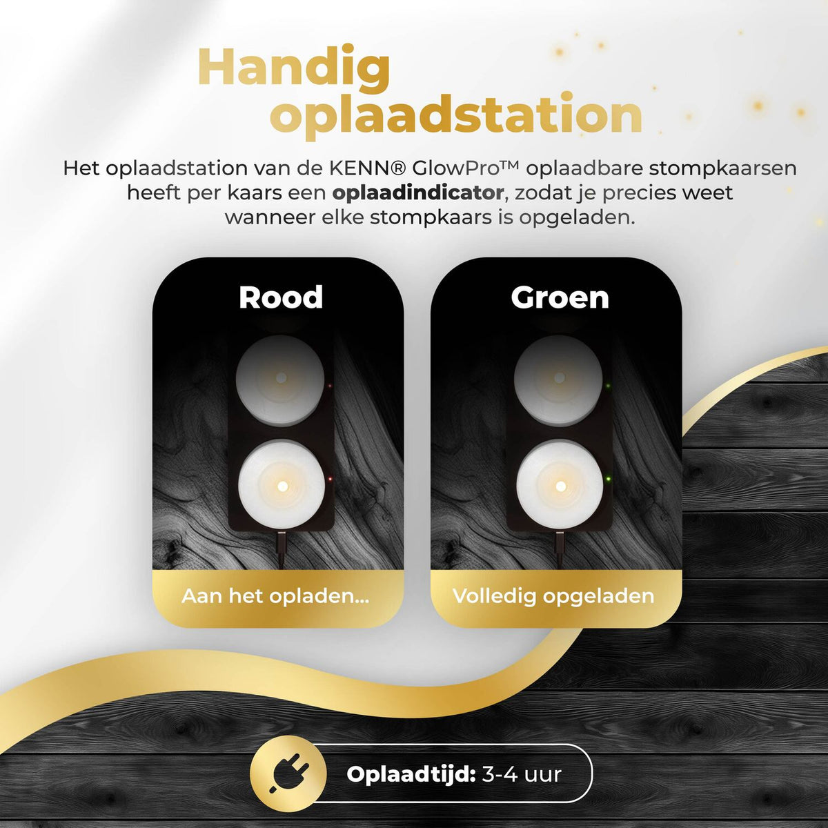 KENN® GlowPro™ Oplaadbare Stompkaarsen - Set van 3 - Wit - Tot 400 Branduren