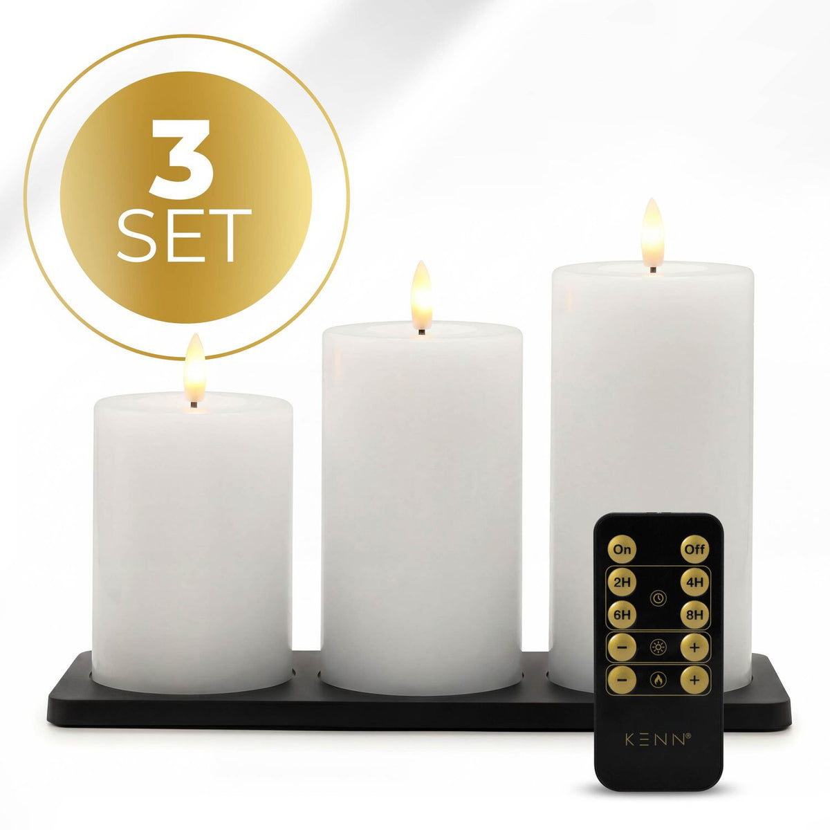 KENN® GlowPro™ Oplaadbare Stompkaarsen - Set van 3 - Wit - Tot 400 Branduren