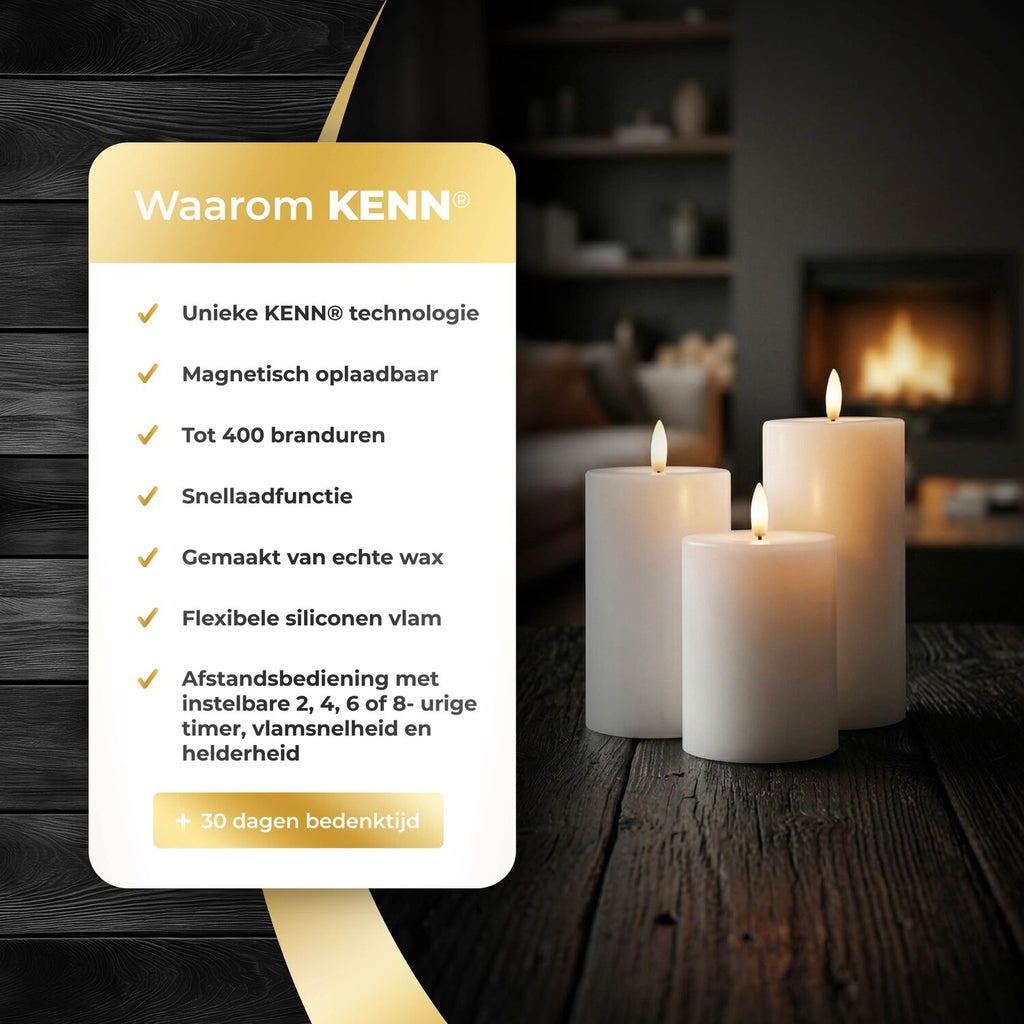 KENN® GlowPro™ Oplaadbare Stompkaarsen - Set van 3 - Wit - Tot 400 Branduren