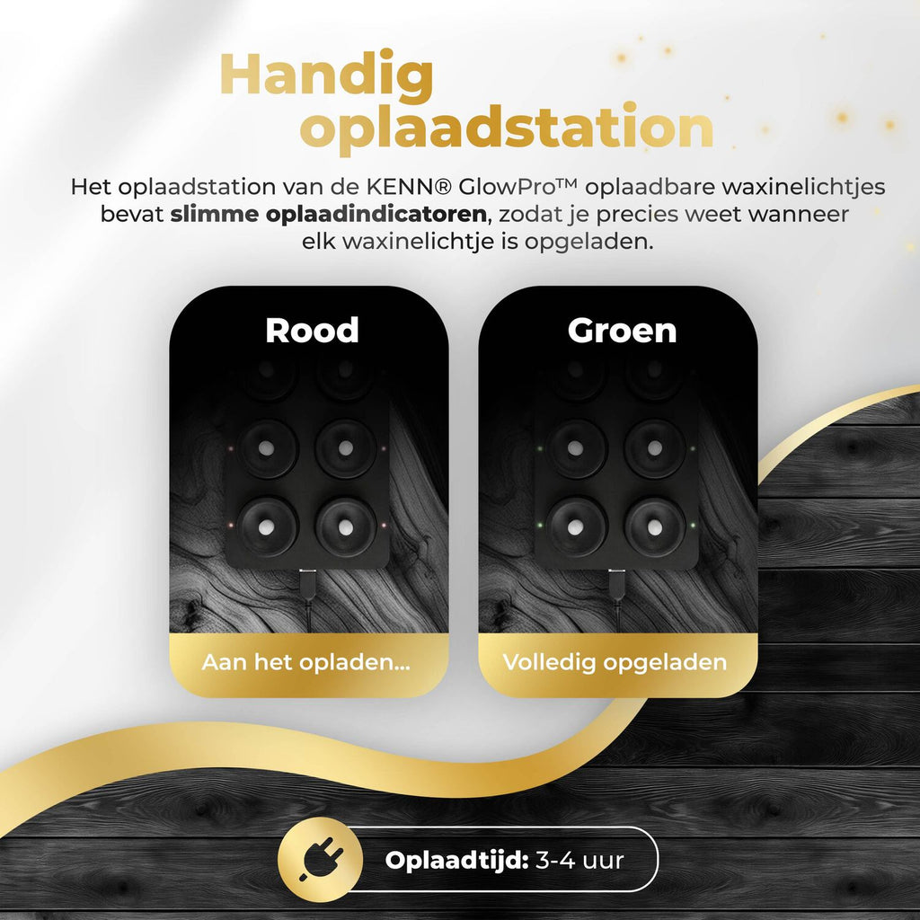 KENN® GlowPro™ Oplaadbare Waxinelichtjes - Set van 12 - Zwart - Tot 350 Branduren