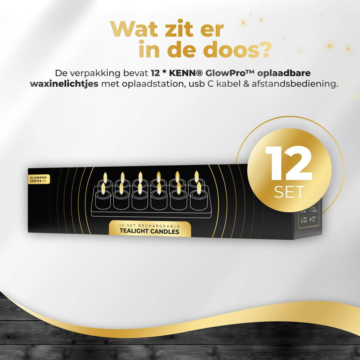 KENN® GlowPro™ Oplaadbare Waxinelichtjes - Set van 12 - Zwart - Tot 350 Branduren